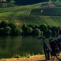 Kurze Pause bei Longuich mit Blick auf die Weinberge