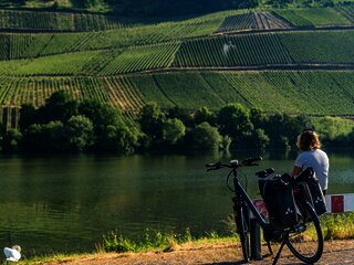 Kurze Pause bei Longuich mit Blick auf die Weinberge