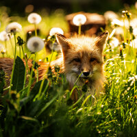 Das Bild zeigt einen Fuchs im grünen Gras.