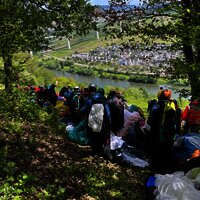 Anstehen zum Fliegen