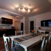 Küche und Wohnzimmer in der Ferienwohnung