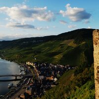 Blick von der Burg auf die Stadt und die Burgmauer