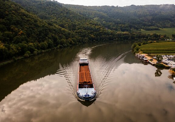 Schiff auf der Mosel zwischen Mehring und Detzem