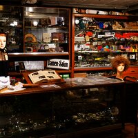 Frisierpuppen und Vitrine im Mini-Friseur-Museum