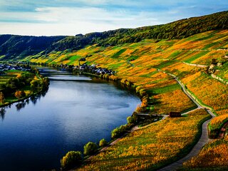 Blick auf die Mosel bei schönem Herbstwetter