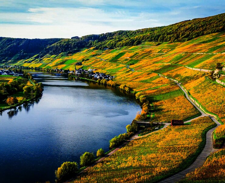 Blick auf die Mosel bei schönem Herbstwetter