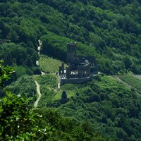 Blick auf die Burgruine Landshut