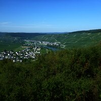 Aussicht vom "Hinkelstein" auf die Klüsserather Weinberge