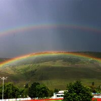 Regenbogen, Ausblick vom Restaurant Eugenspiegel