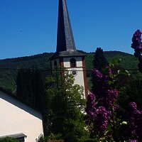 St. Martin Kirche Dreis mit Flieder