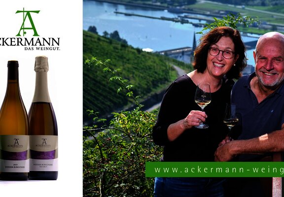 Weinflaschen und Winzer im Weinberg