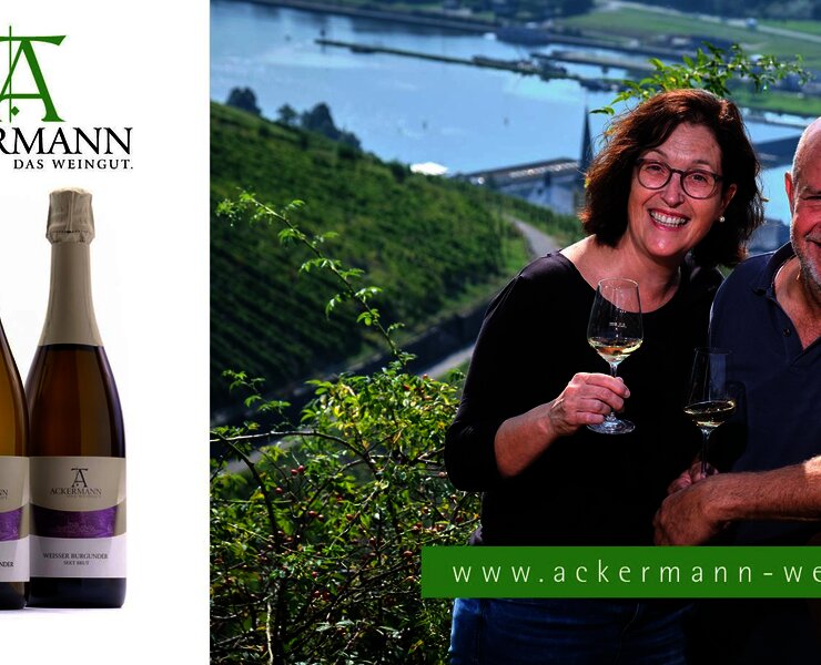 Weinflaschen und Winzer im Weinberg