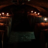 Keller mit Holzfässern