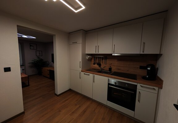 Küche mit angrenzendem Wohnzimmer