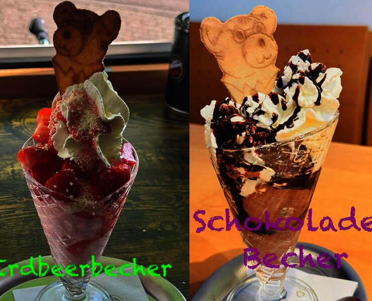 Erdbeerbecher und Schokoladenbecher