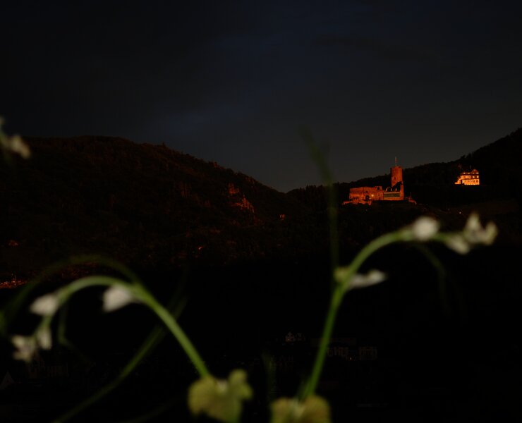 Blick von der Terrasse auf Burg Landshut