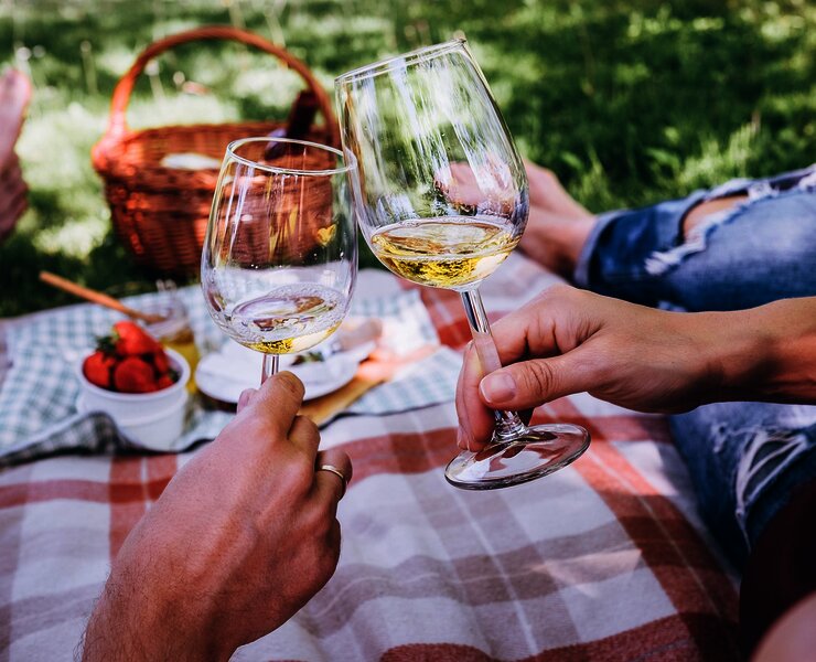 Weine bei einem Picknick genießen