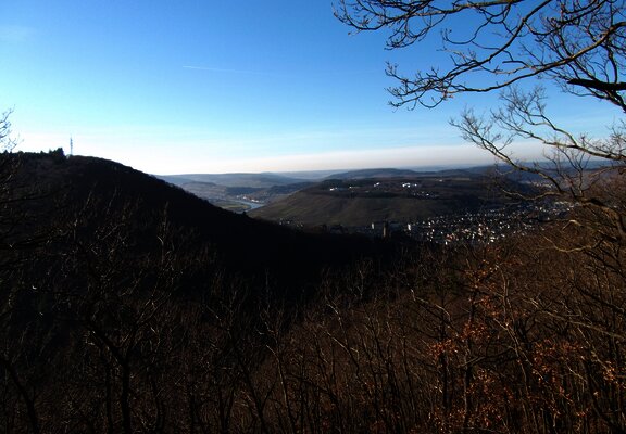 Blick auf die Stadt Bernkastel-Kues und das Kueser Plateau