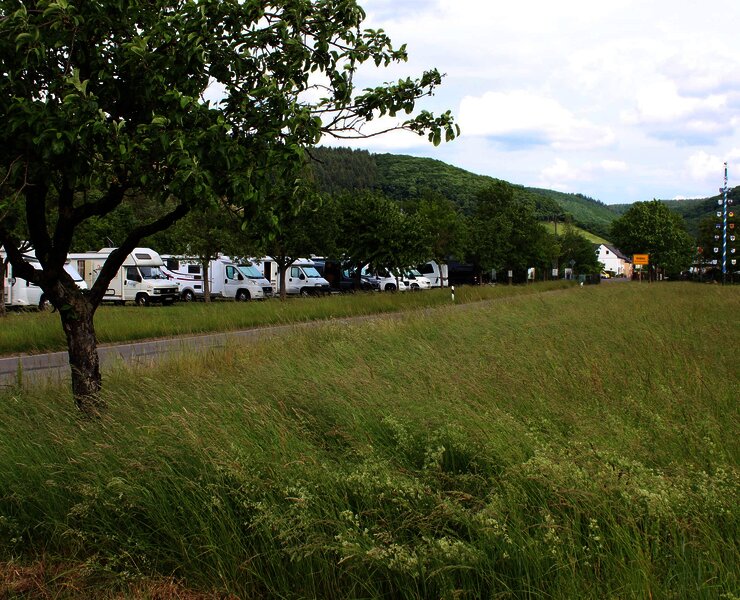 Wohnmobilplatz am Ortseingang von Veldenz